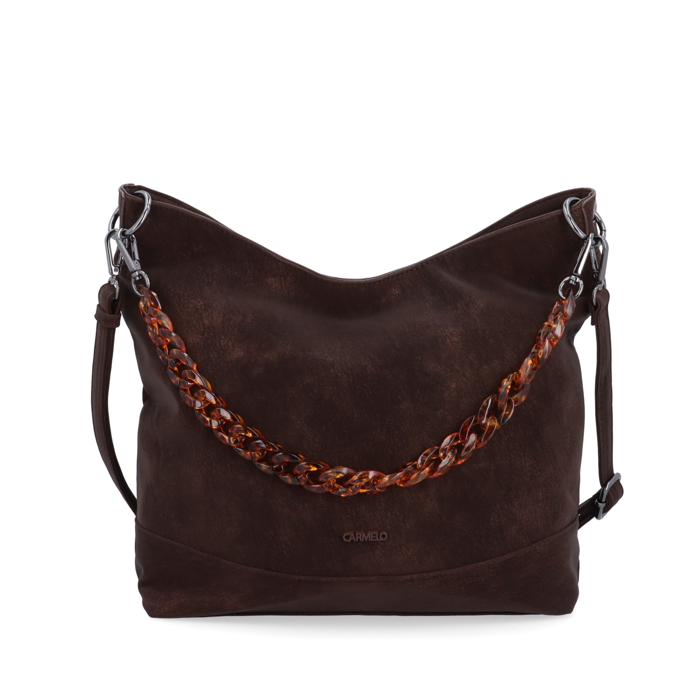 Stylová crossbody kabelka s odepínacím řetízkem Carmelo materiál syntetická kůže zapínání na zip barva hnědá velikost střední 4660 H Zepředu