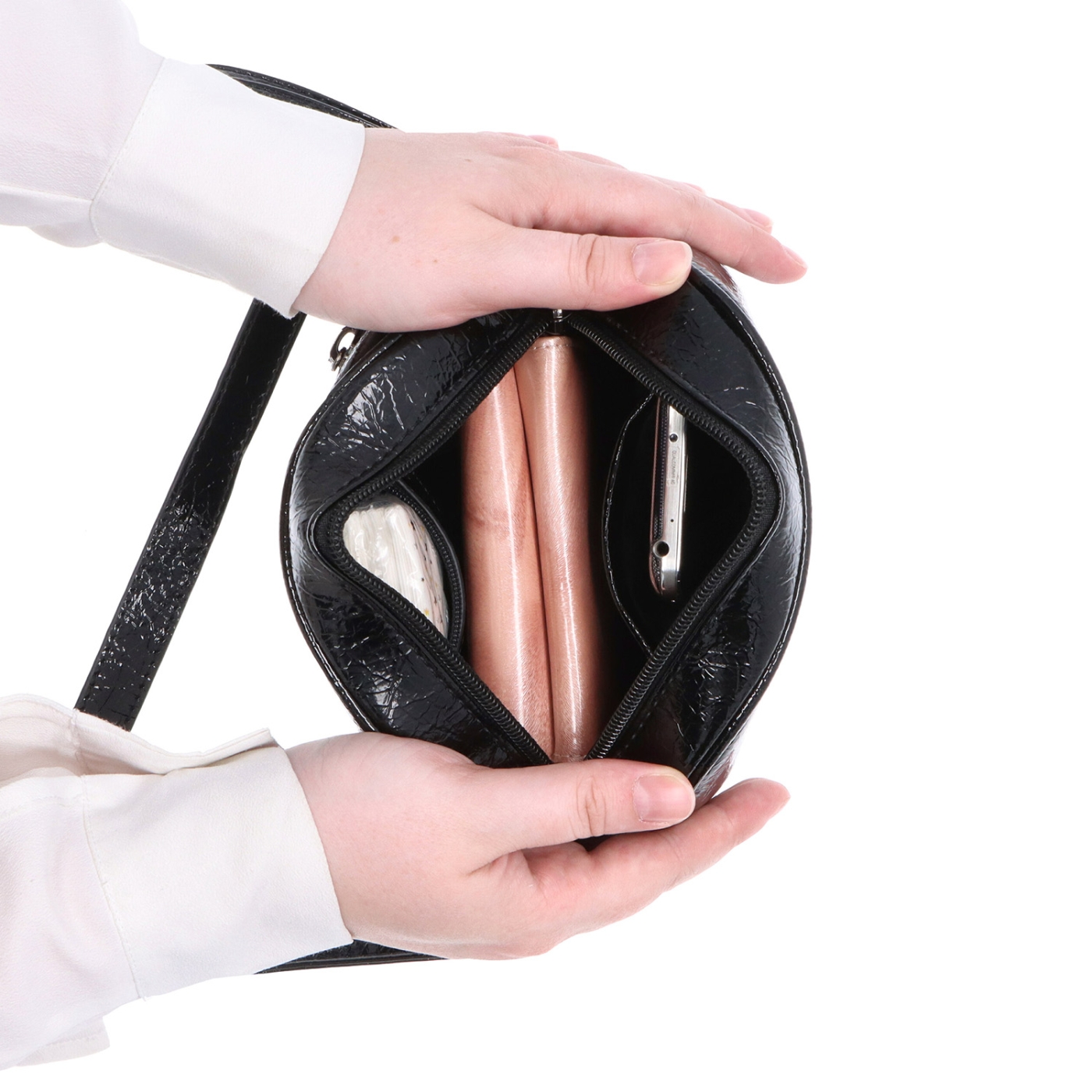 Malá crossbody kabelka se strukturovaným povrchem Le Sands materiál syntetická kůže zapínání na zip barva vínová velikost malá 4372 BO Vnitřek