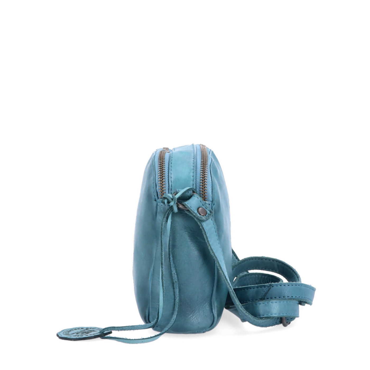 Kvalitní kožená crossbody kabelka Noelia Bolger materiál kůže zapínání na zip barva tyrkysová velikost malá NB 2408 TYR Z boku