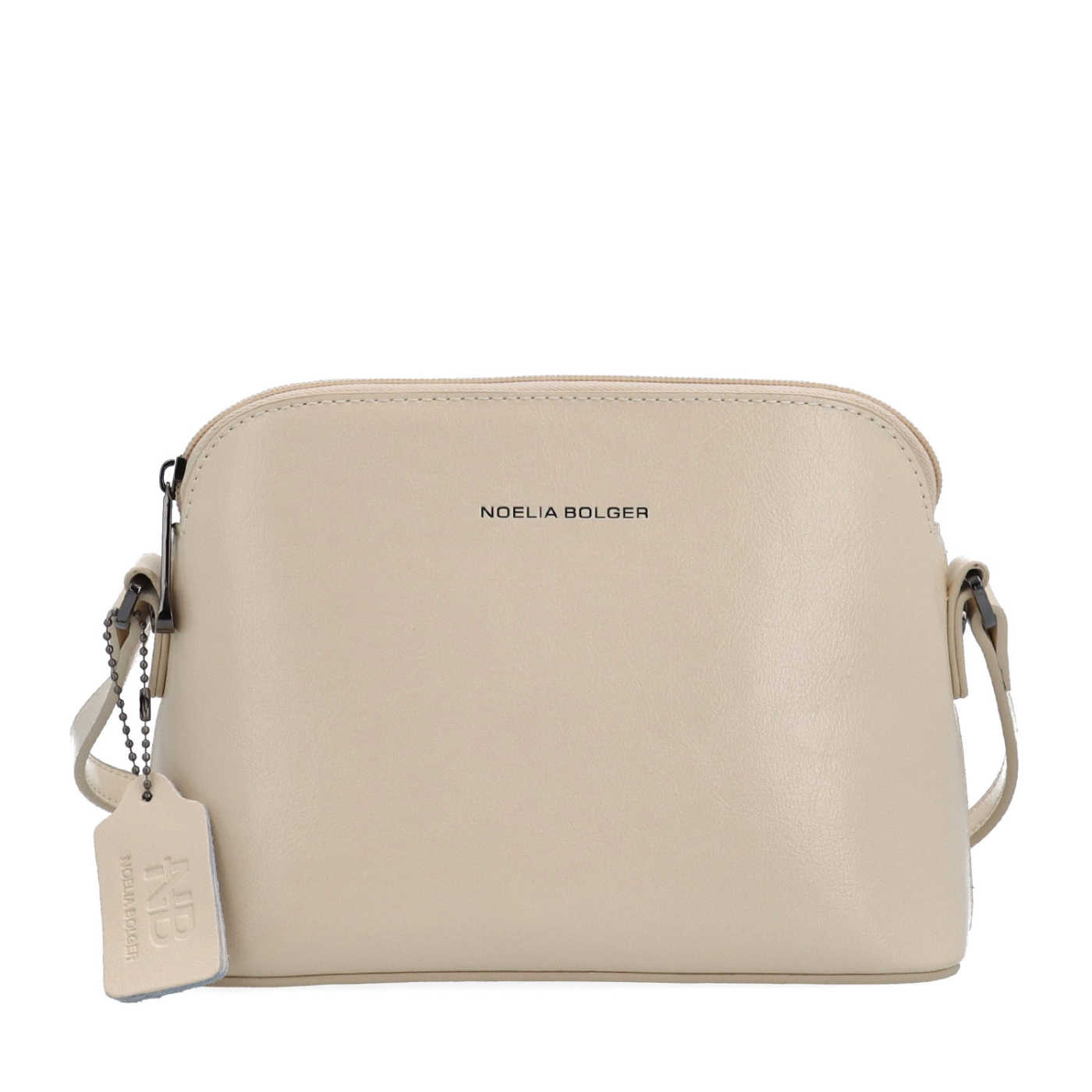 Luxusní malá kožená crossbody kabelka Noelia Bolger materiál kůže zapínání na zip barva béžová velikost malá NB 0080 BE Zepředu