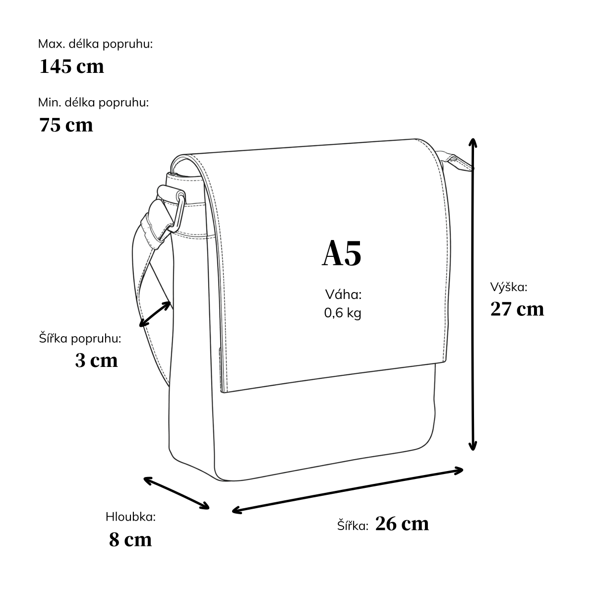 Kožená crossbody klopna Poyem materiál kůže zapínání s klopou barva černá velikost střední 2207 Poyem C Rozměry