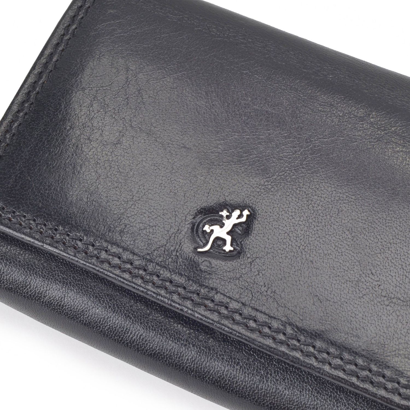 Stylová kožená peněženka Cosset materiál kůže zapínání na cvoček barva černá velikost střední 4511 Komodo C Logo