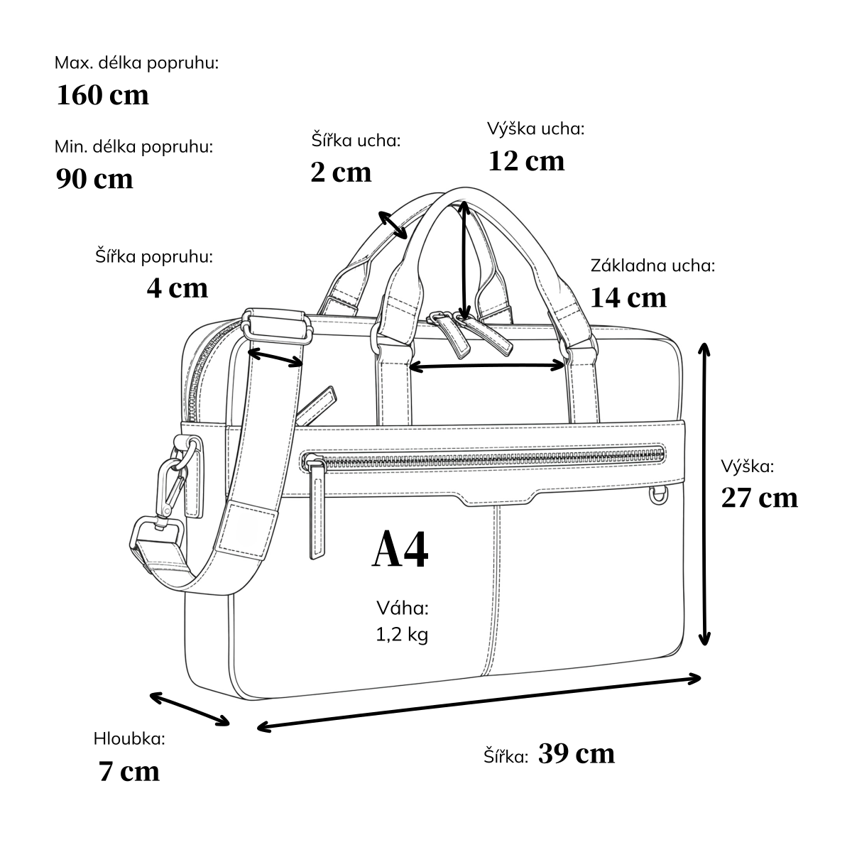 Kožená pánská taška s organizérem a přihrádkou na notebook Poyem materiál kůže zapínání na zip barva černá velikost velká 2221 Poyem C Rozměry