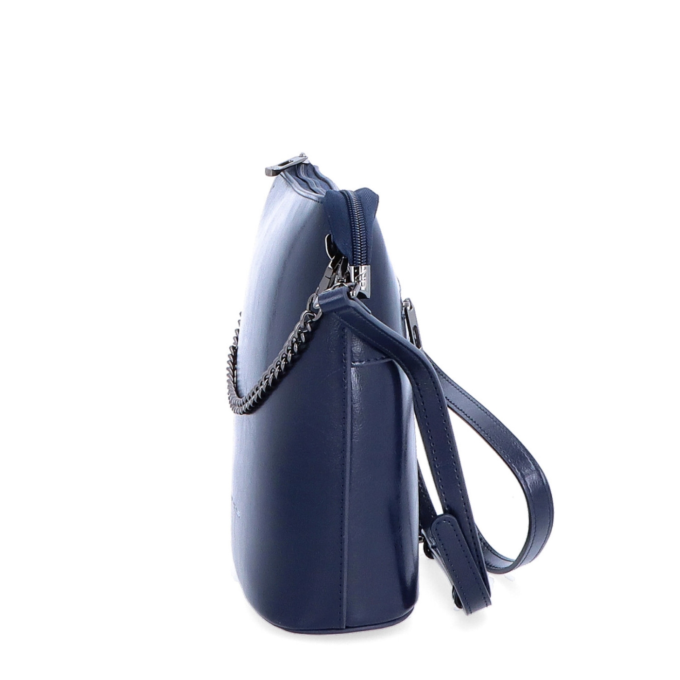 Elegantní kožená crossbody s řetízkem Noelia Bolger materiál kůže zapínání na zip barva modrá velikost malá NB 0048 TM Z boku