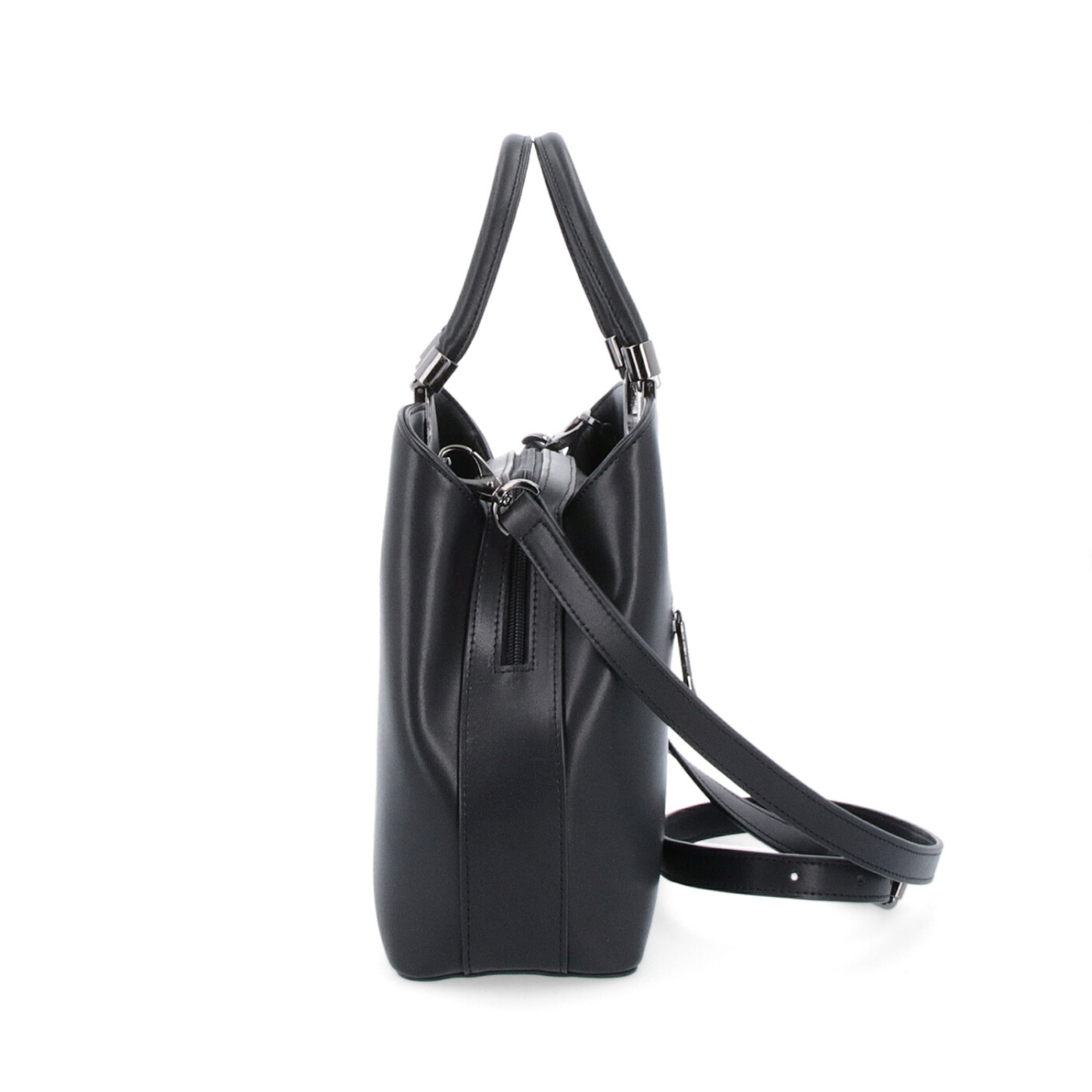 Elegantní kožená kabelka Noelia Bolger materiál kůže zapínání na zip barva černá velikost střední NB 0054 C Z boku