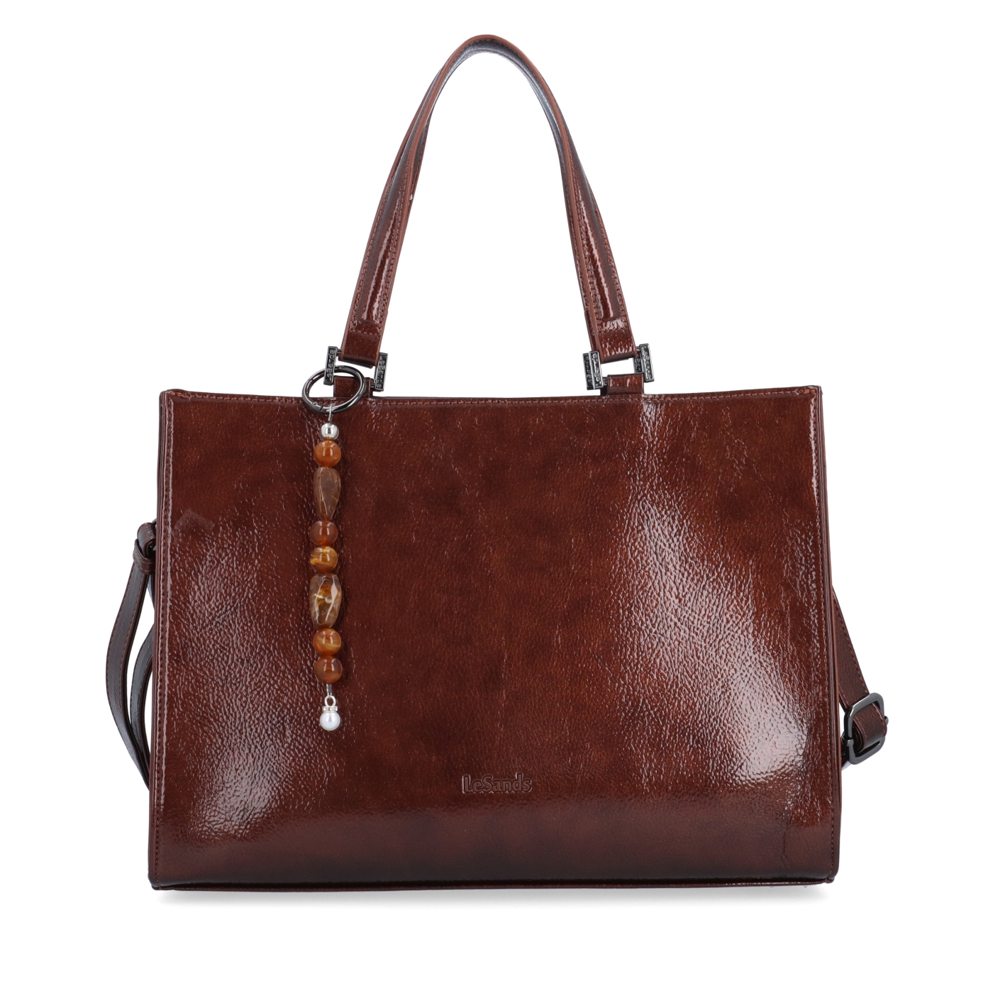 Kabelka do ruky s odnímatelným crossbody popruhem a přívěskem Le Sands materiál syntetická kůže zapínání na zip barva hnědá velikost střední 4638 H Zepředu