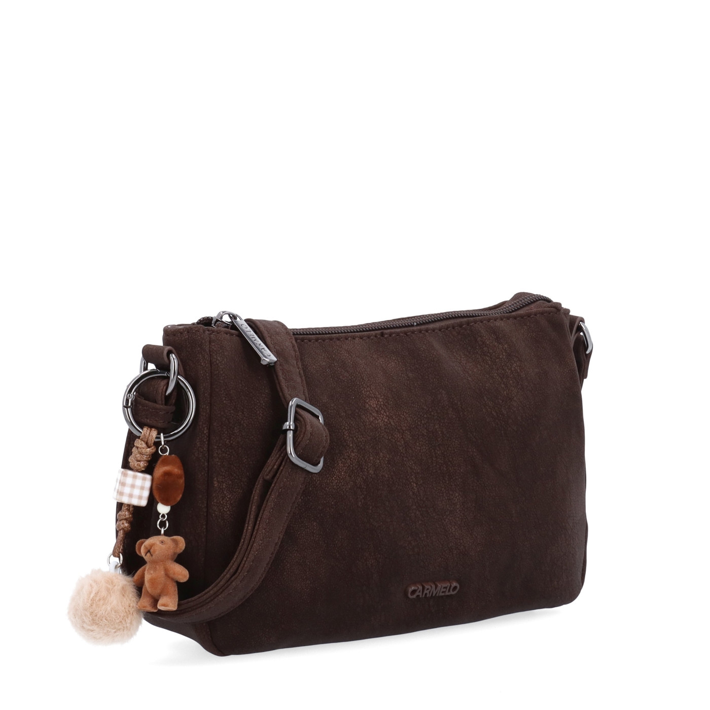 Elegantní malá crossbody kabelka Carmelo materiál syntetická kůže zapínání na zip barva hnědá velikost malá 4666 H