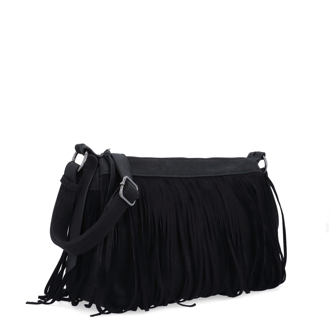 Stylová crossbody kabelka s třásněmi Carmelo materiál syntetická kůže zapínání na zip barva černá velikost střední 4674 C