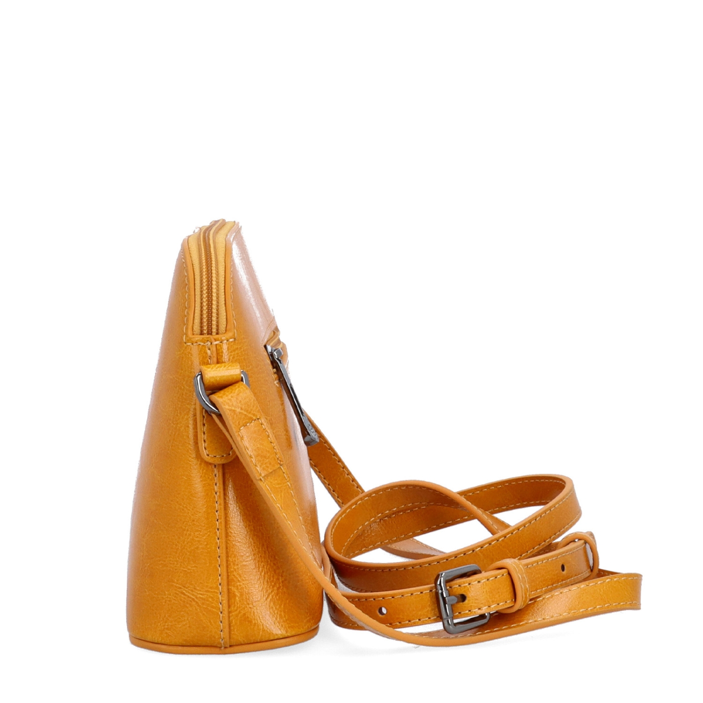 Luxusní malá kožená crossbody kabelka Noelia Bolger materiál kůže zapínání na zip barva žlutá velikost malá NB 0080 ZLU Z boku