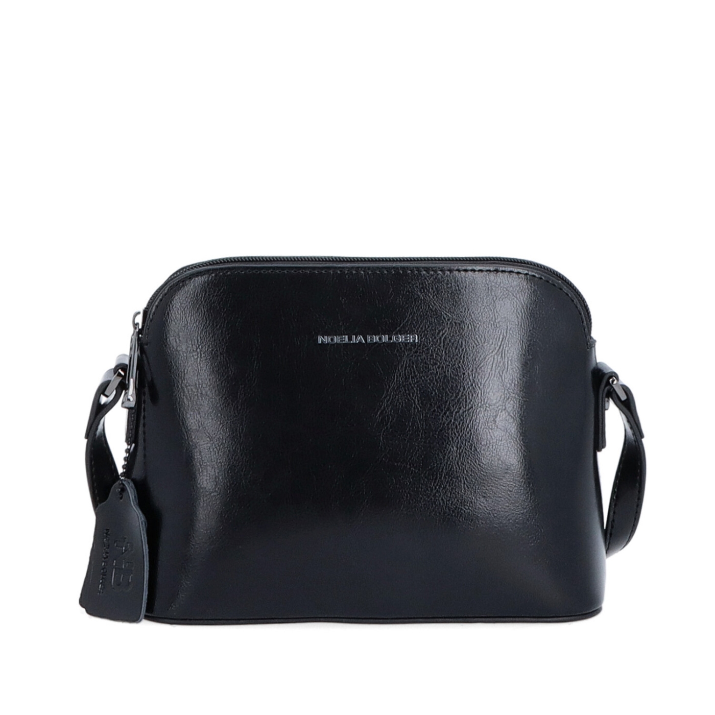 Luxusní malá kožená crossbody kabelka Noelia Bolger materiál kůže zapínání na zip barva černá velikost malá NB 0080 C Zepředu