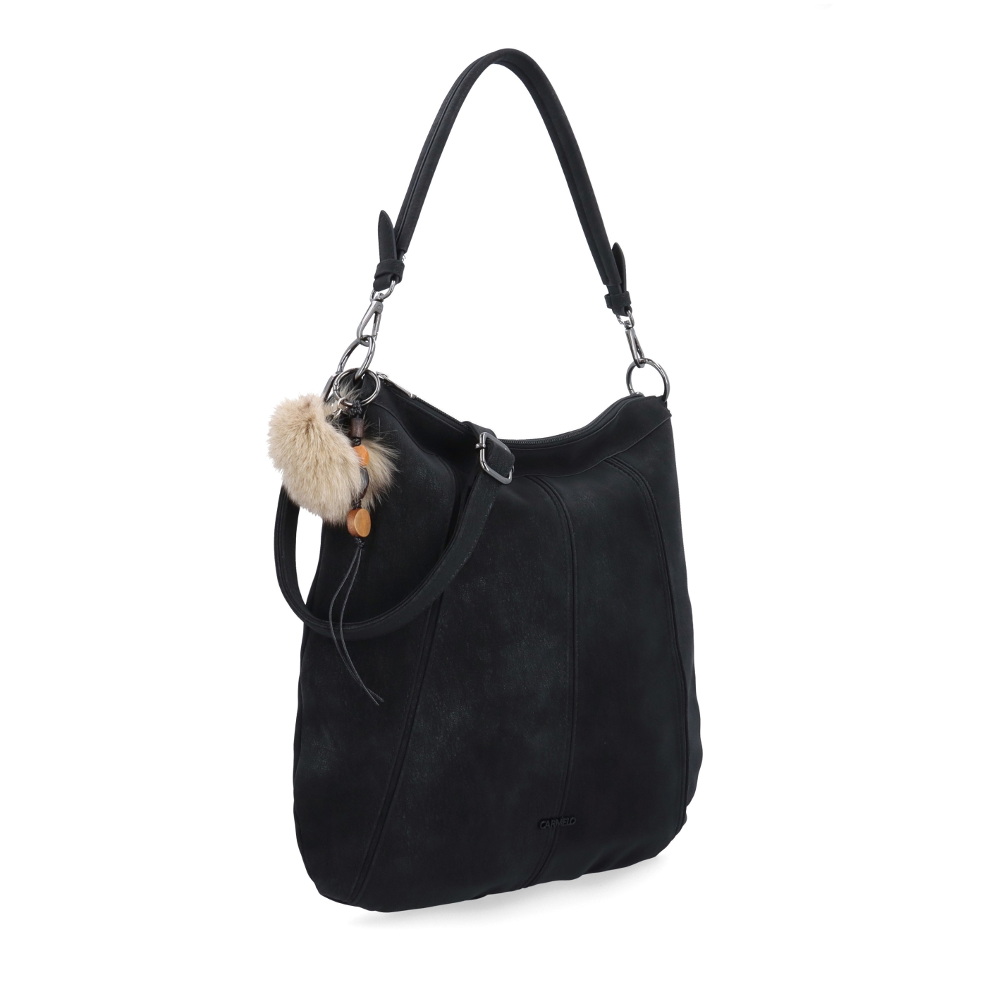 Praktická kabelka přes rameno i crossbody s prošitím Carmelo materiál syntetická kůže zapínání na zip barva černá velikost střední 4656 C