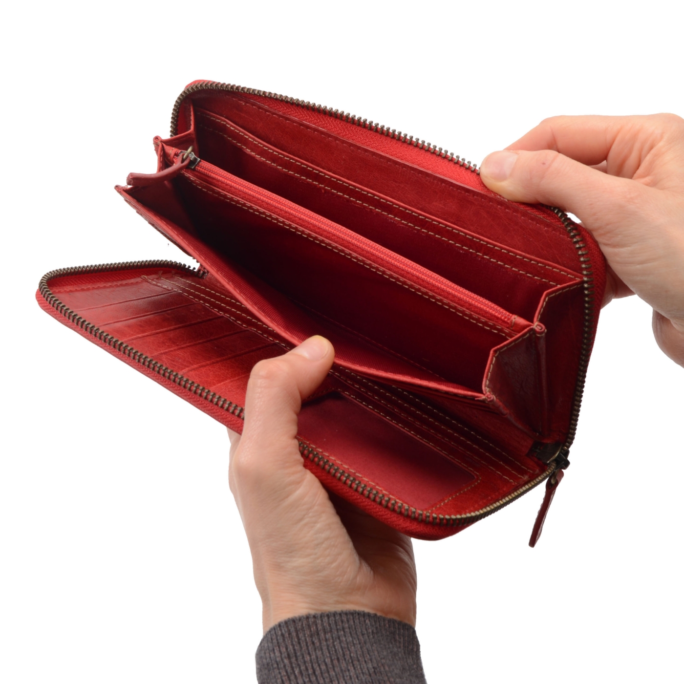 Kožená peněženka penál Poyem materiál kůže zapínání na zip barva červená velikost velká 5213 Poyem CV Detail