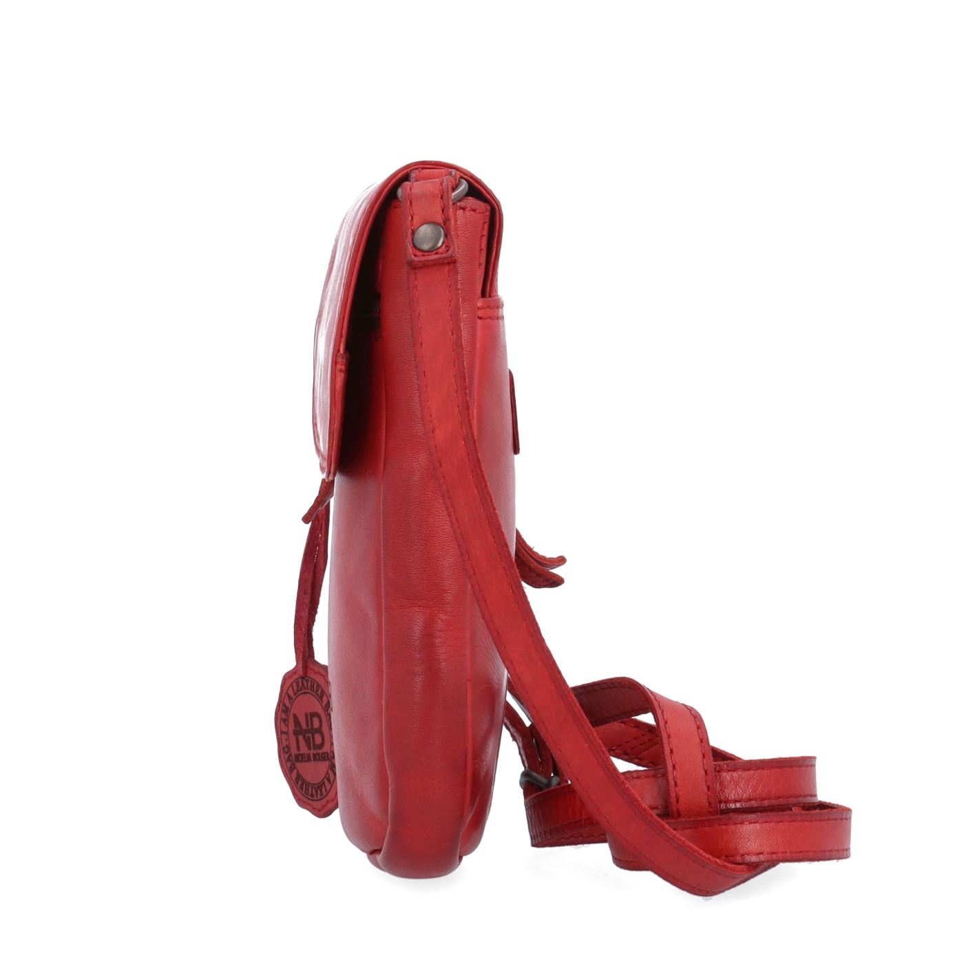 Kožená crossbody taška s klopou Noelia Bolger materiál kůže zapínání s klopou barva červená velikost malá NB 2418 CV Z boku