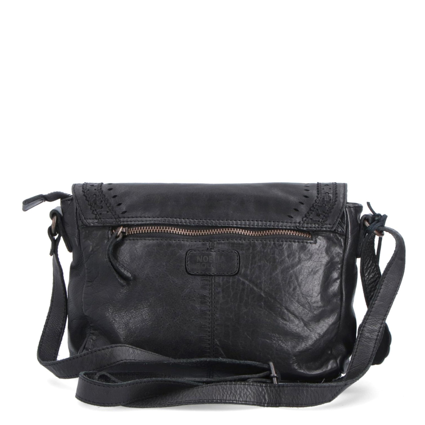 Designová kožená crossbody kabelka s klopou Noelia Bolger materiál kůže zapínání na zip barva černá velikost malá NB 2026 C Zezadu
