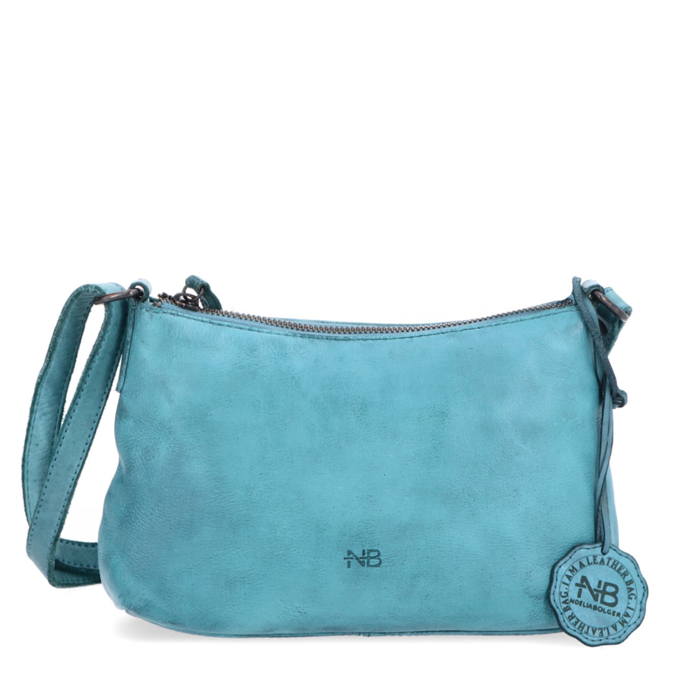 Praktická kožená crossbody na každý den Noelia Bolger materiál kůže zapínání na zip barva tyrkysová velikost malá NB 2406 TYR Zepředu