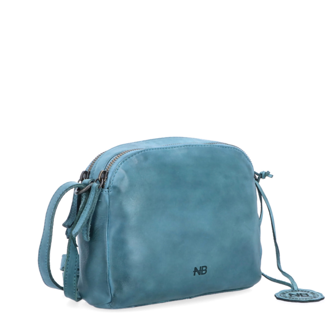 Kvalitní kožená crossbody kabelka Noelia Bolger materiál kůže zapínání na zip barva tyrkysová velikost malá NB 2408 TYR
