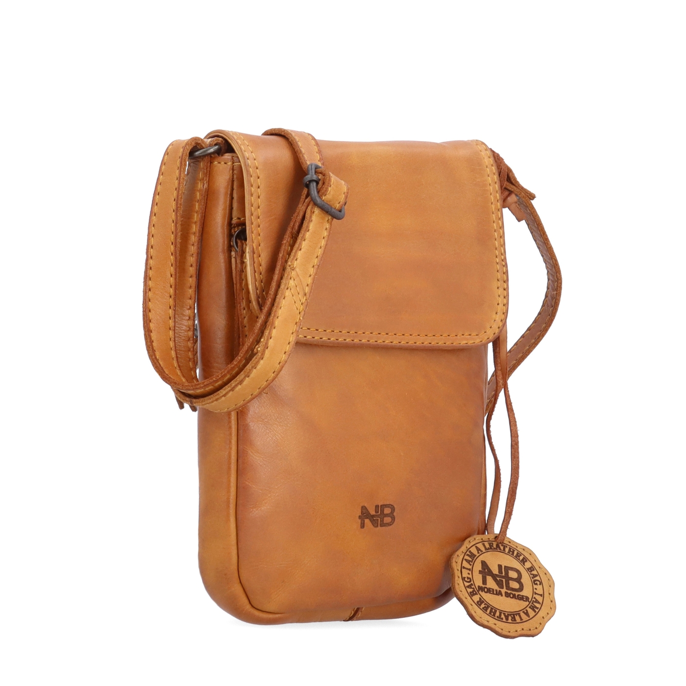 Kožená crossbody taška s klopou Noelia Bolger materiál kůže zapínání s klopou barva žlutá velikost malá NB 2418 ZLU
