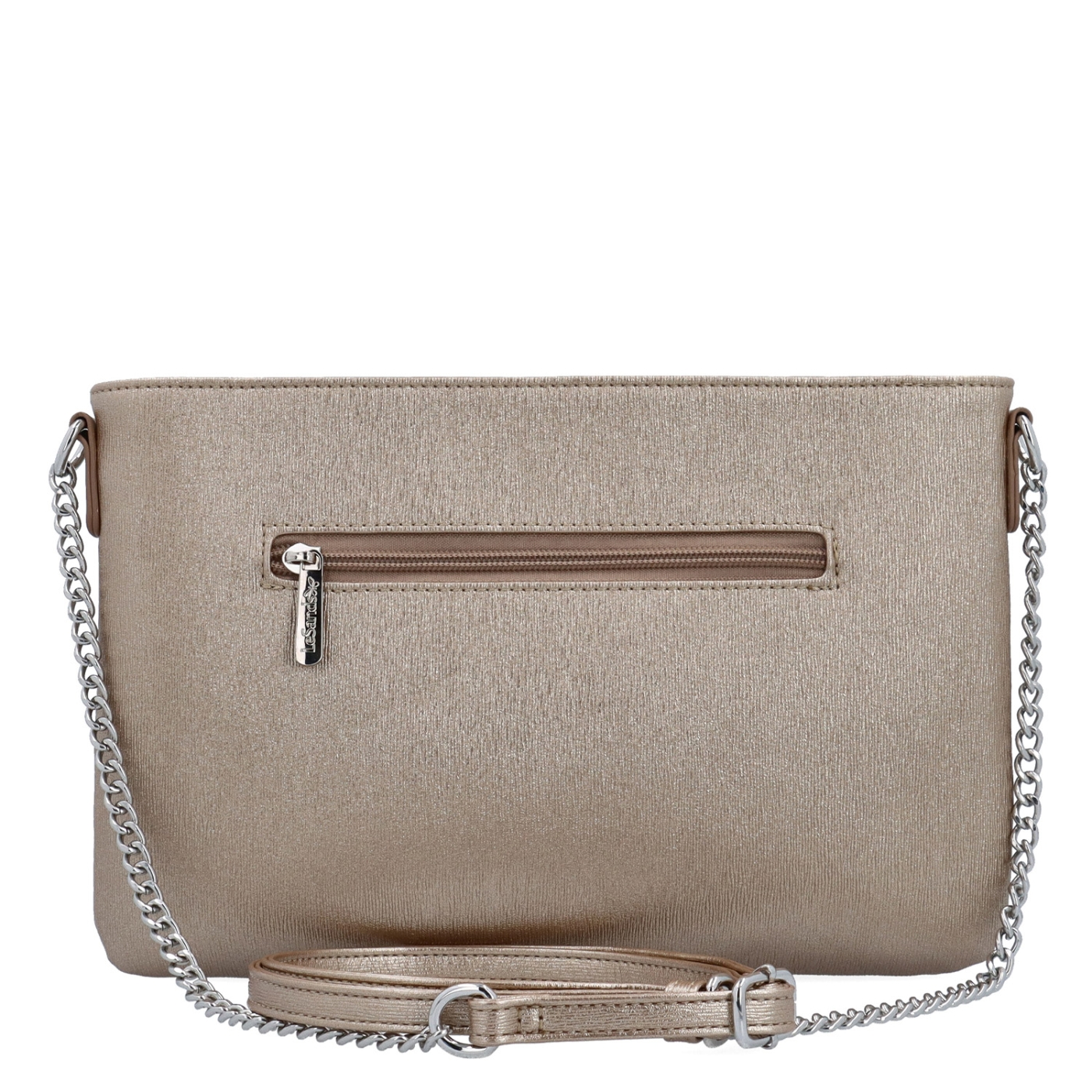 Elegantní crossbody kabelka s jemným leskem Le Sands materiál syntetická kůže zapínání na zip barva metalická velikost malá 4608 ZL Zezadu
