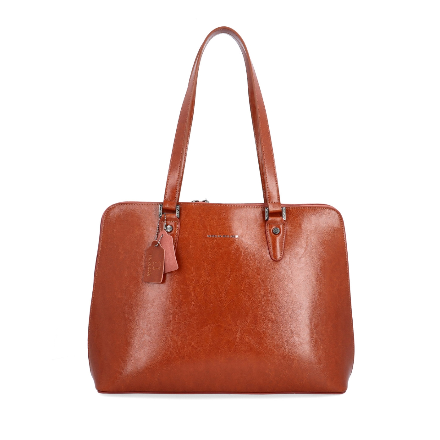 Elegantní kožená kabelka Noelia Bolger materiál kůže zapínání na zip barva koňaková velikost velká NB 0057 KO Zepředu
