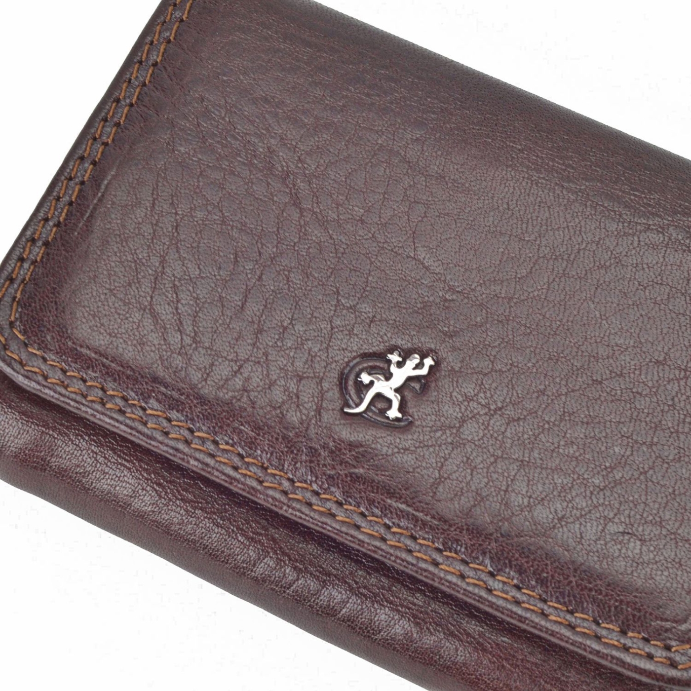 Praktická kožená peněženka Cosset materiál kůže zapínání na cvoček barva hnědá velikost malá 4509 Komodo H Logo