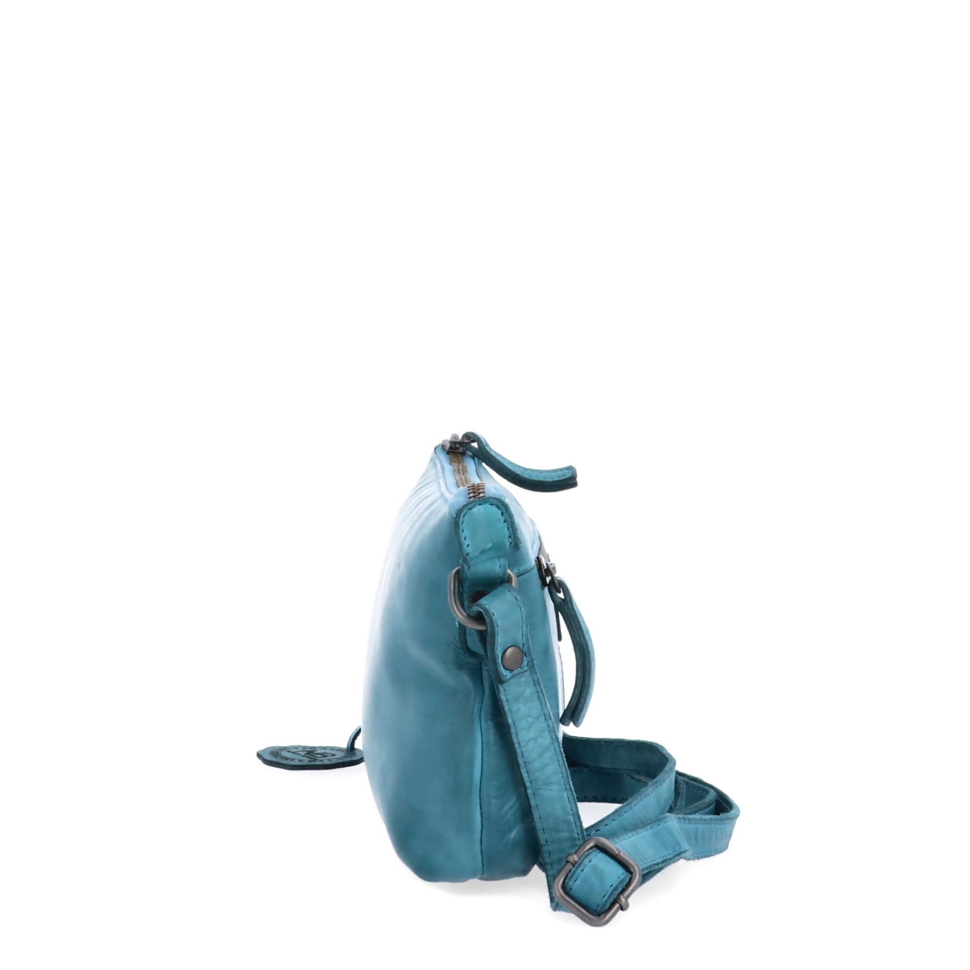 Kožená crossbody s čistými liniemi Noelia Bolger materiál kůže zapínání na zip barva tyrkysová velikost malá NB 2414 TYR Z boku