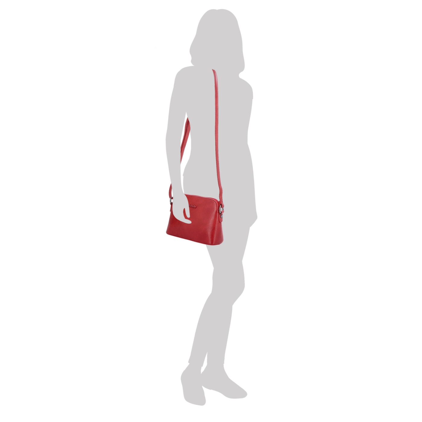 Minimalistická crossbody kabelka Le Sands materiál syntetická kůže zapínání na zip barva červená velikost malá 7710 CV Na postavě