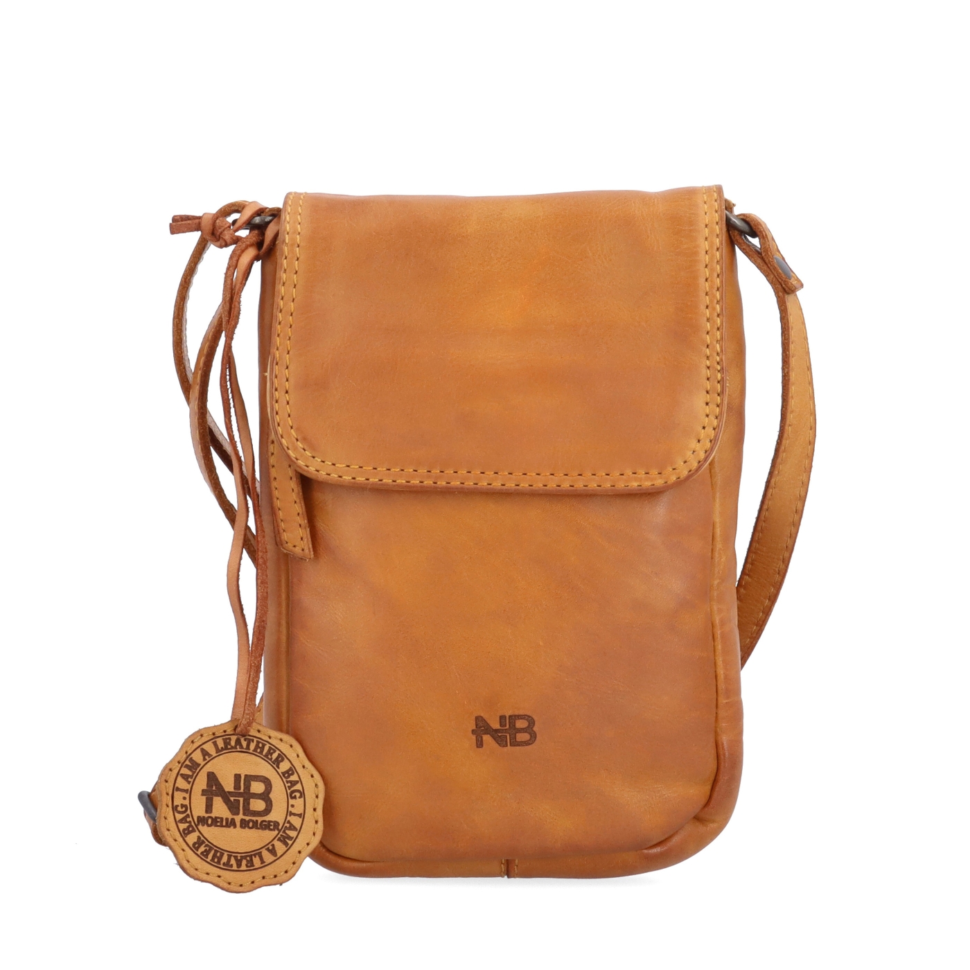 Kožená crossbody taška s klopou Noelia Bolger materiál kůže zapínání s klopou barva žlutá velikost malá NB 2418 ZLU Zepředu