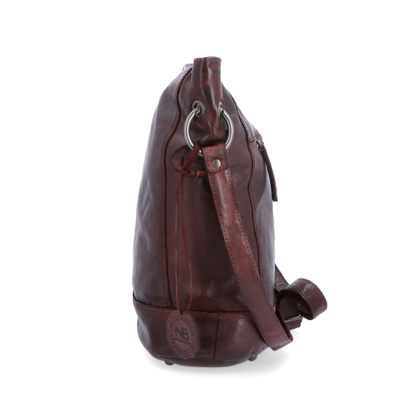 Kožená crossbody kabelka s designovým prošitím Noelia Bolger materiál kůže zapínání na zip barva vínová velikost střední NB 2089 BO Z boku