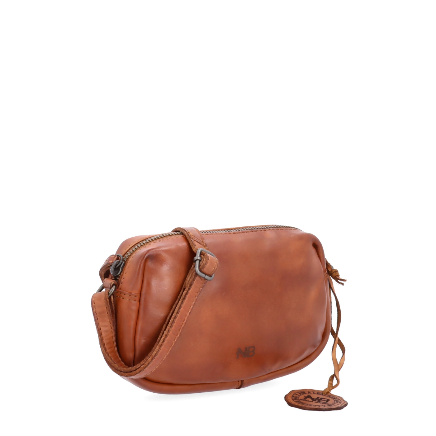 Minimalistická kožená crossbody kabelka Noelia Bolger materiál kůže zapínání na zip barva koňaková velikost malá NB 2417 KO