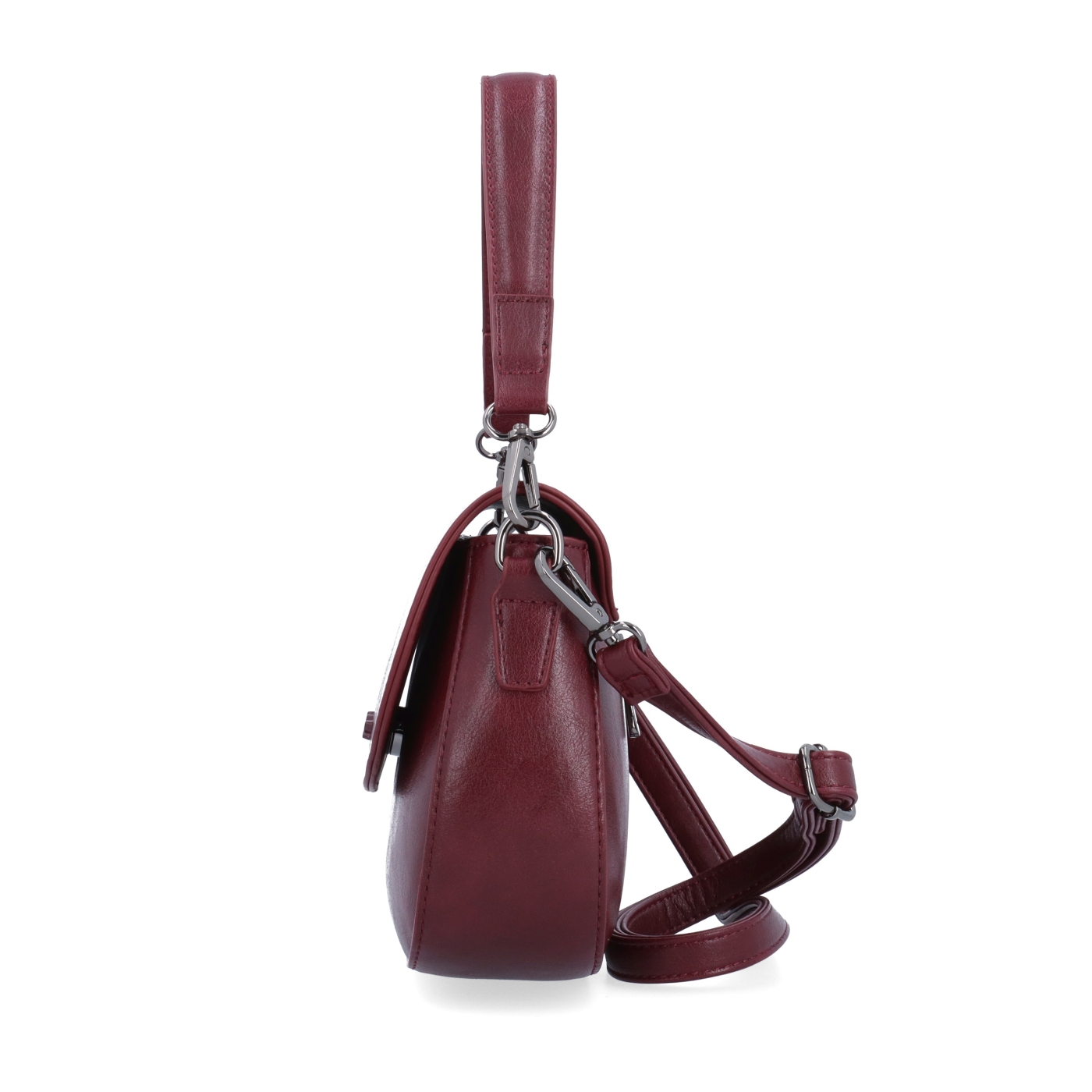 Stylová crossbody kabelka s klopou Le Sands materiál syntetická kůže zapínání s klopou barva vínová velikost malá 7730 BO Z boku