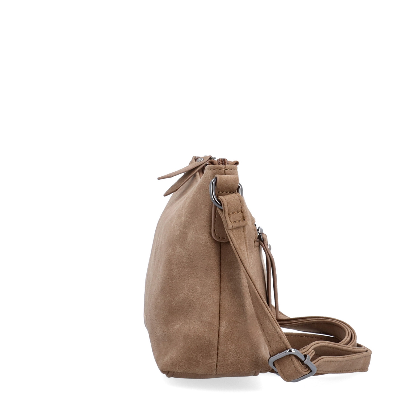 Malá elegantní crossbody kabelka Tangerin materiál syntetická kůže zapínání na zip barva taupe velikost malá 1109 T Z boku