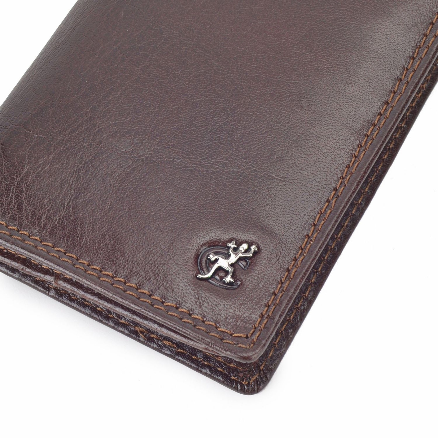 Praktická kožená dokladovka Cosset materiál kůže zapínání Bez zapínání barva hnědá velikost malá 4424 Komodo H Logo
