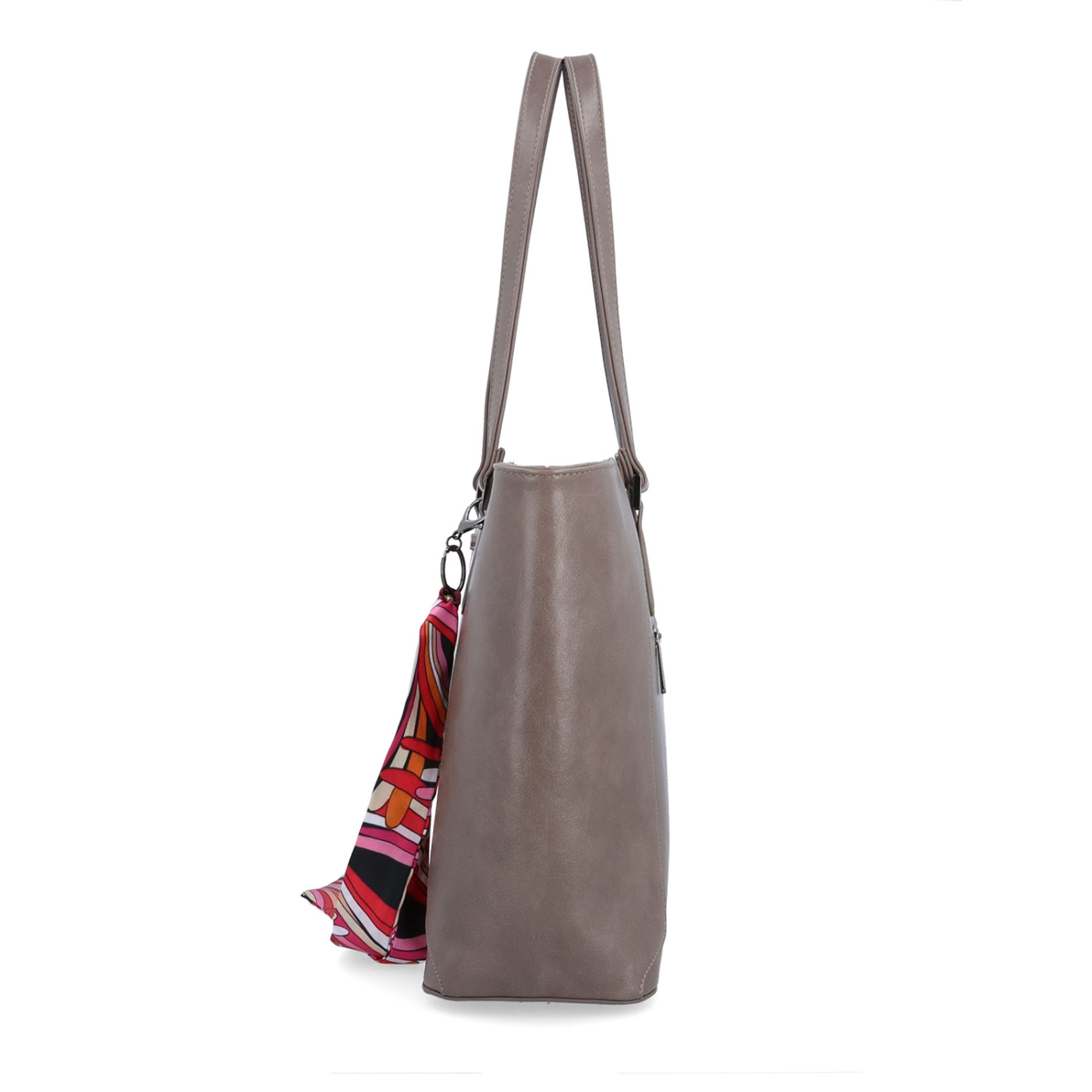Prostorná shopper kabelka s ozdobným šátkem Le Sands materiál syntetická kůže zapínání na zip barva taupe velikost velká 7705 T Z boku