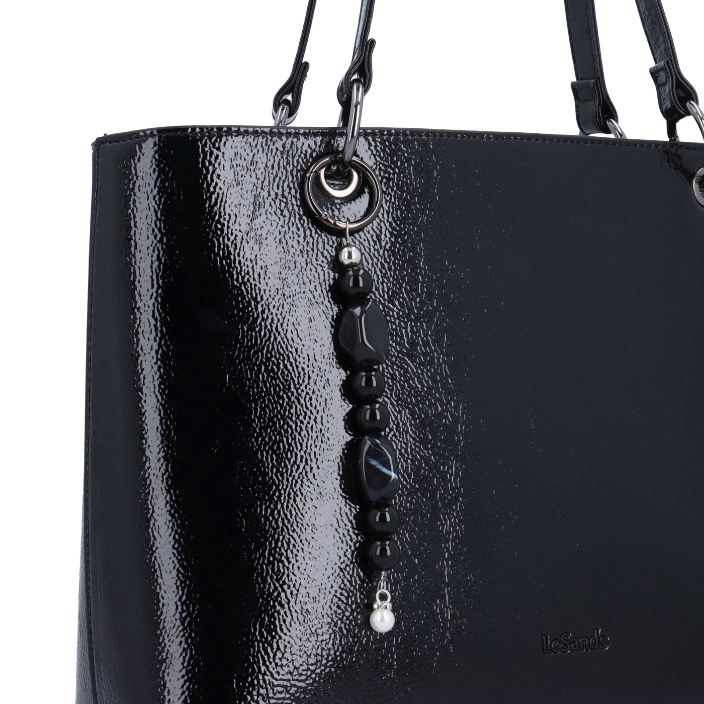 Stylová shopper kabelka přes rameno LeSands materiál syntetická kůže zapínání na zip barva černá velikost velká 4641 C Detail