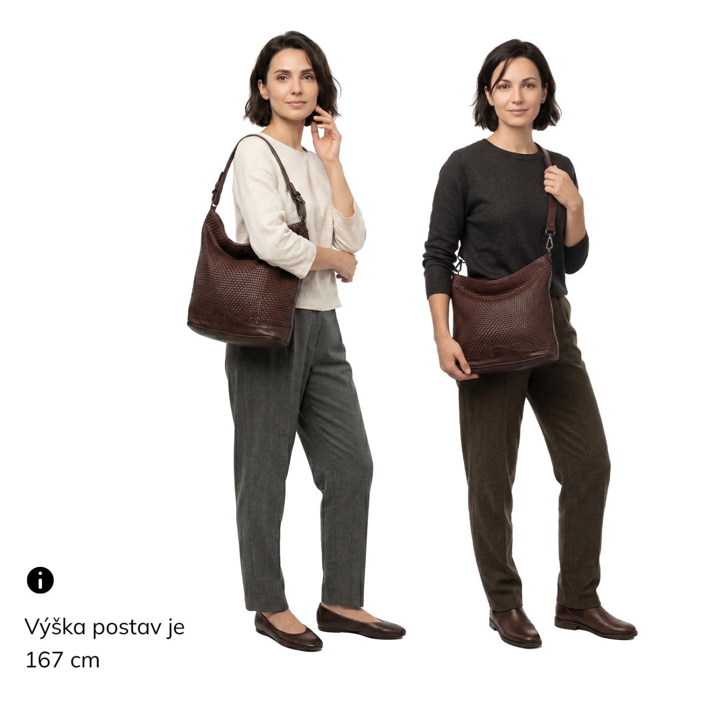 Jemně proplétaná kožená hobo kabelka Noelia Bolger materiál kůže zapínání na zip barva hnědá velikost střední NB 2015 H Na postavě