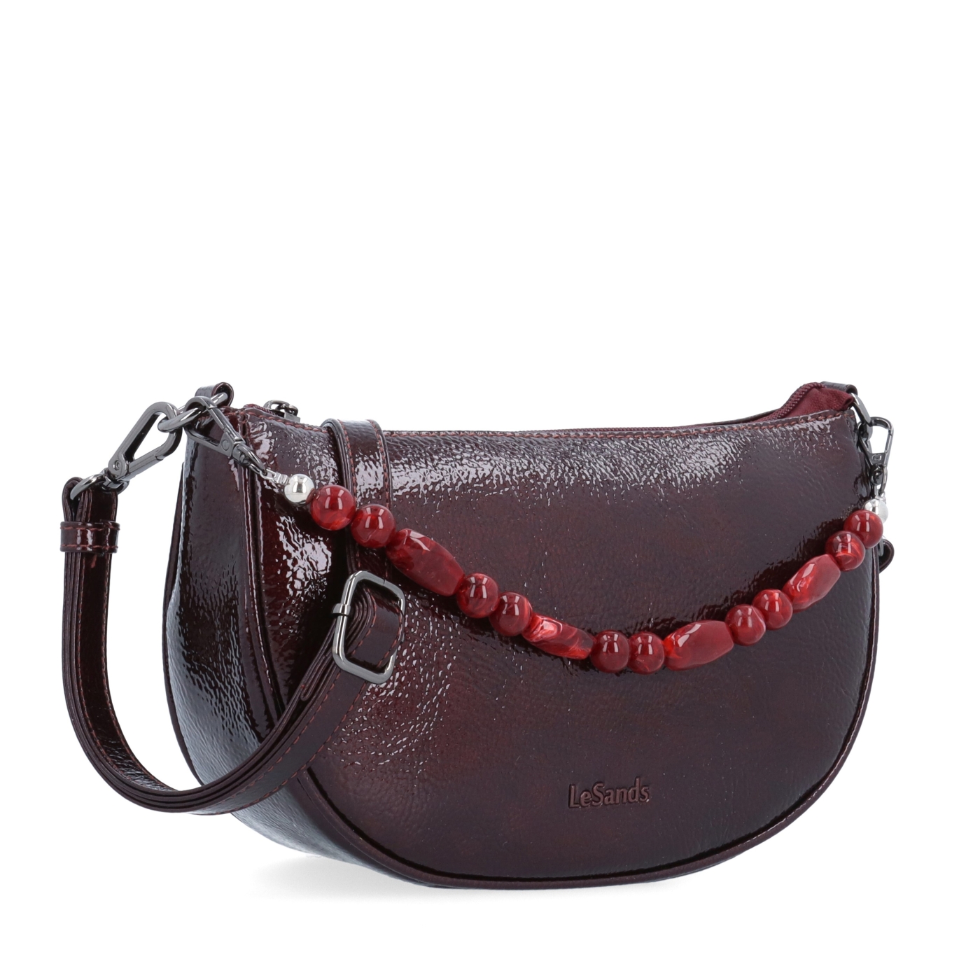 Stylová crossbody kabelka s odnímatelným ozdobným řetízkem Le Sands materiál syntetická kůže zapínání na zip barva vínová velikost malá 4639 BO