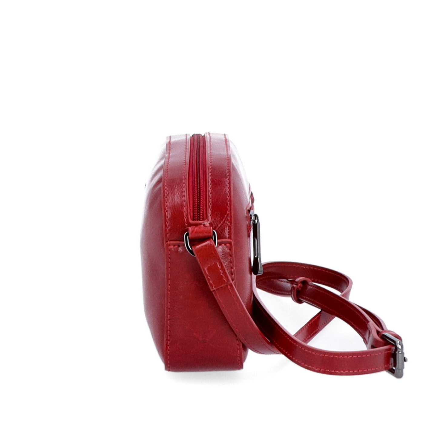 Malá minimalistická kožená crossbody kabelka Noelia Bolger materiál kůže zapínání na zip barva červená velikost malá NB 0106 TCV Z boku