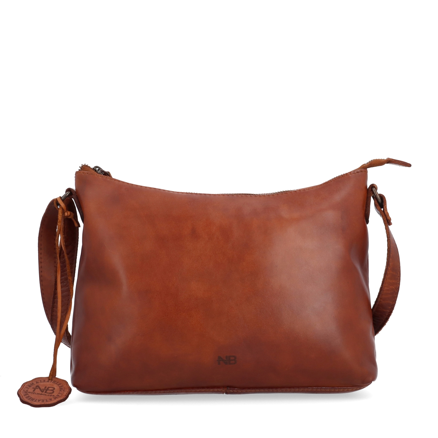 Dámská kožená crossbody kabelka Noelia Bolger materiál kůže zapínání na zip barva koňaková velikost střední NB 2430 KO Zepředu