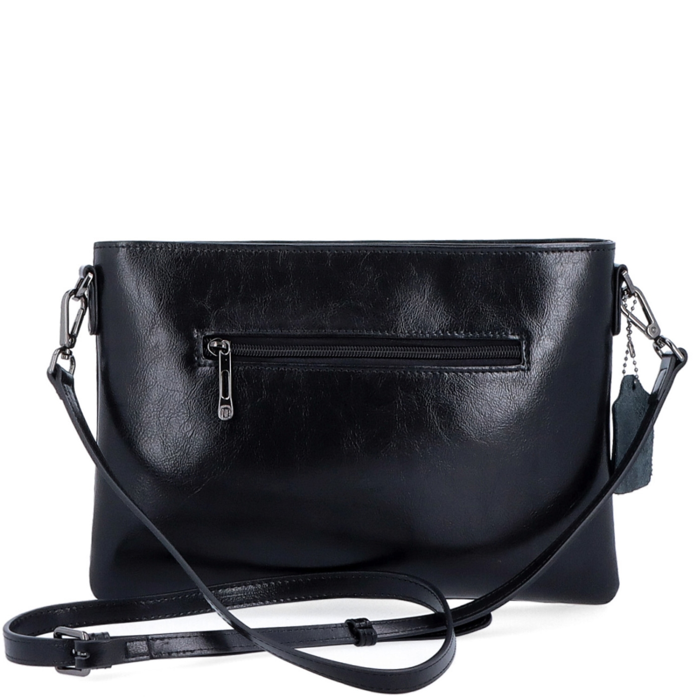 Elegantní minimalistická kožená crossbody kabelka Noelia Bolger materiál kůže zapínání na zip barva černá velikost malá NB 0105 C Zezadu