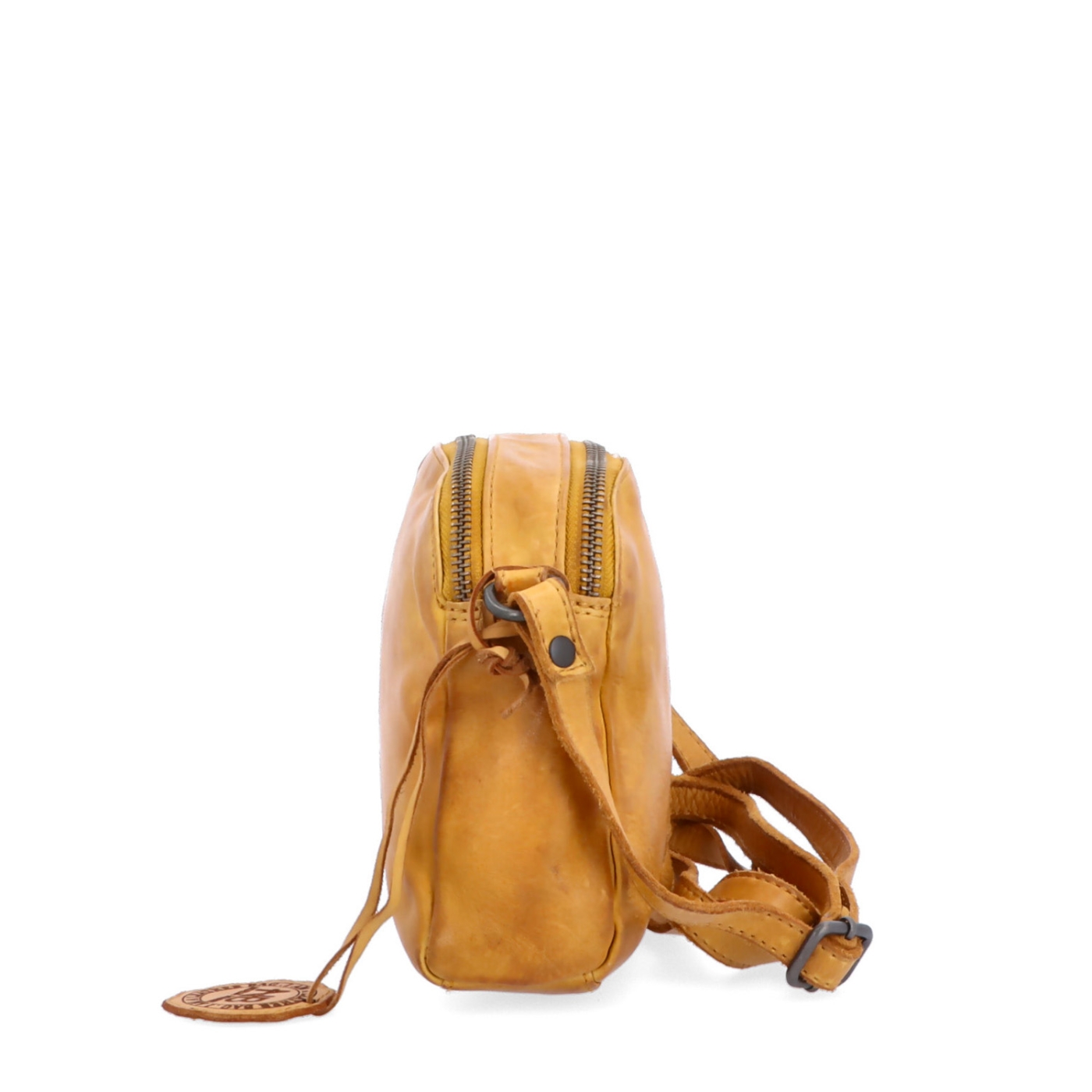 Kvalitní kožená crossbody kabelka Noelia Bolger materiál kůže zapínání na zip barva žlutá velikost malá NB 2408 ZLU Z boku
