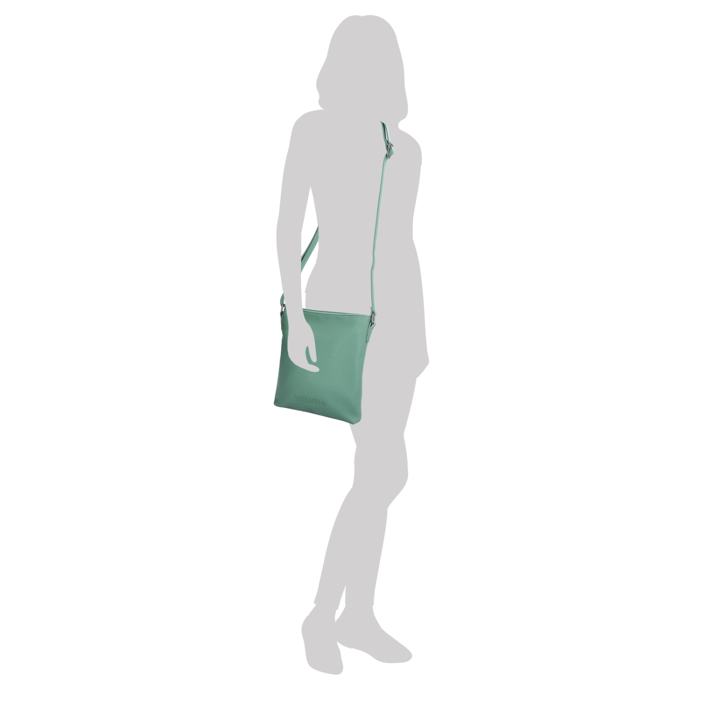 Crossbody kabelka na zip Carmelo materiál syntetická kůže zapínání na zip barva zelená velikost malá 4324 SZE Na postavě