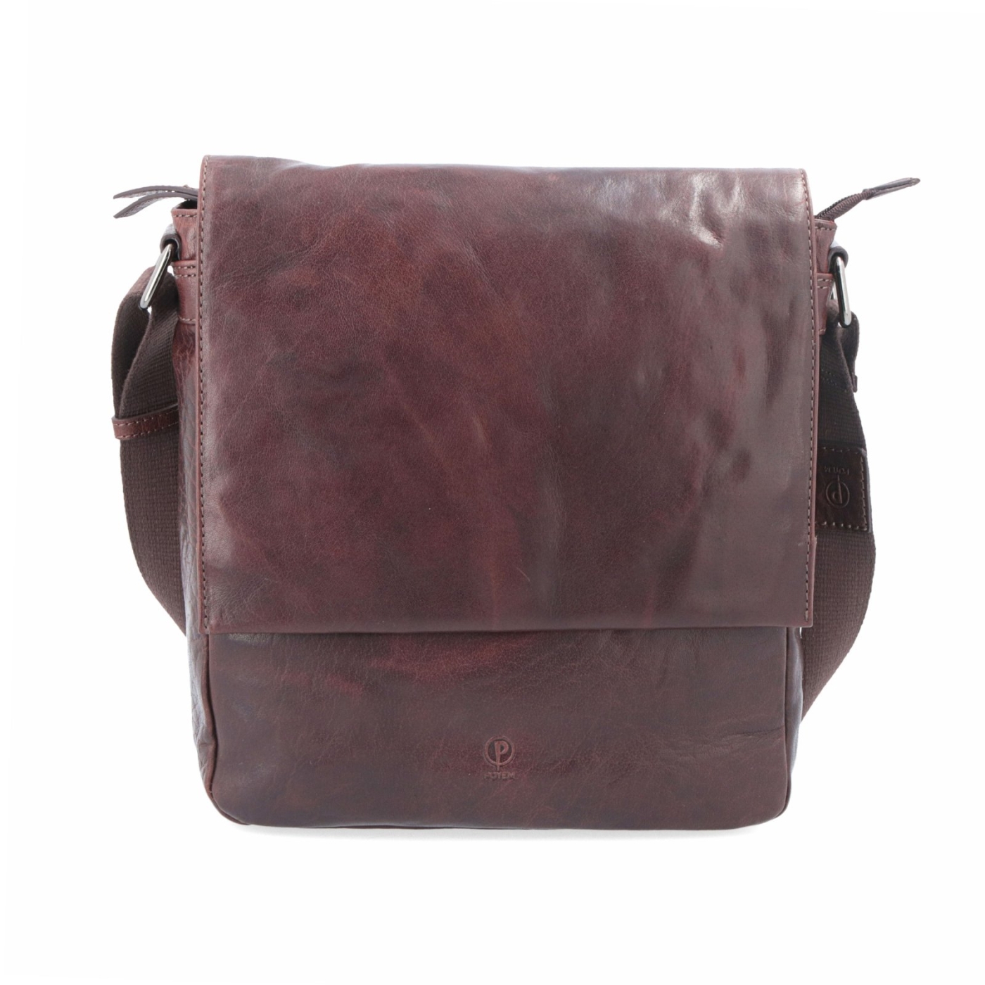 Kožená crossbody klopna Poyem materiál kůže zapínání s klopou barva hnědá velikost střední 2207 Poyem H Zepředu