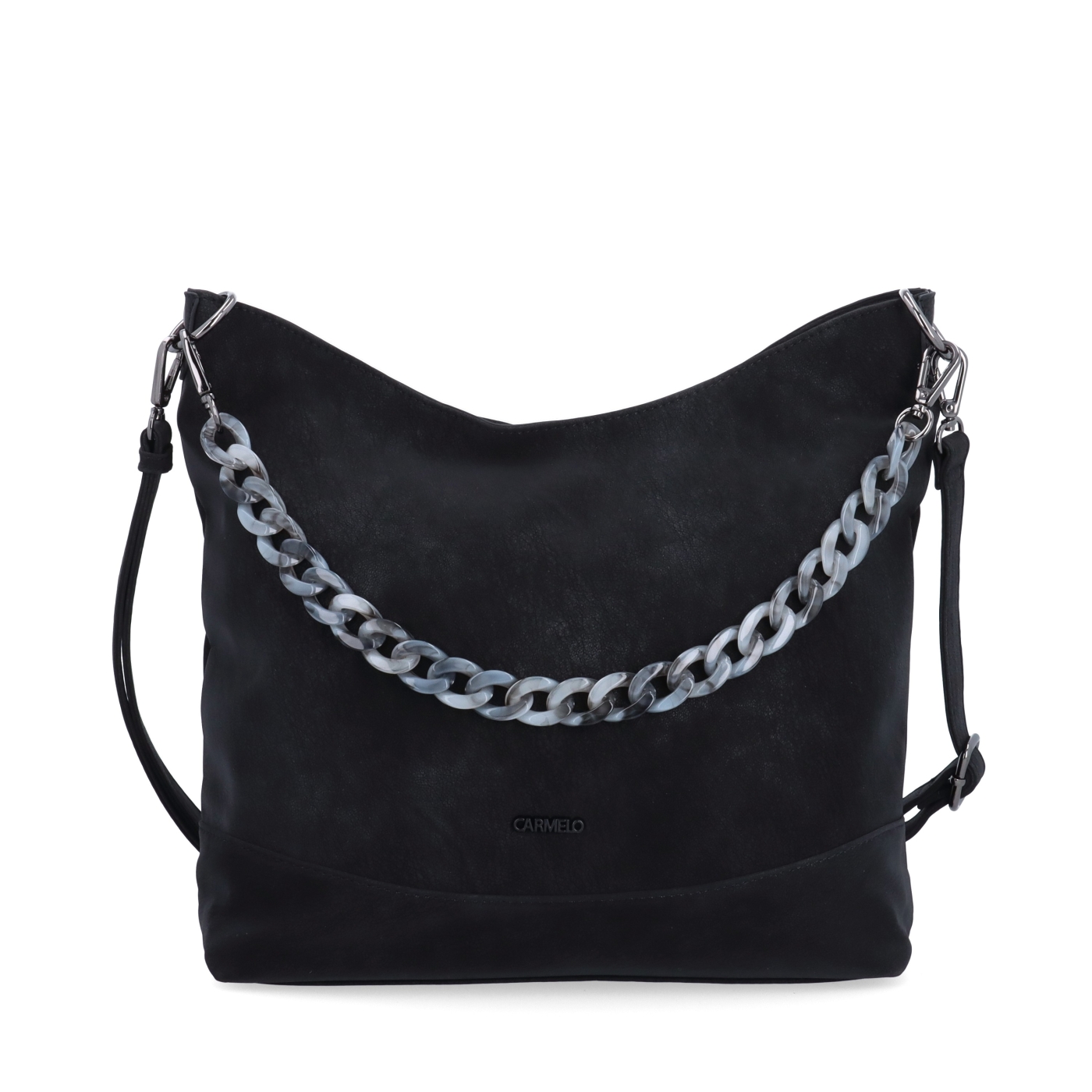 Stylová crossbody kabelka s odepínacím řetízkem Carmelo materiál syntetická kůže zapínání na zip barva černá velikost střední 4660 C Zepředu