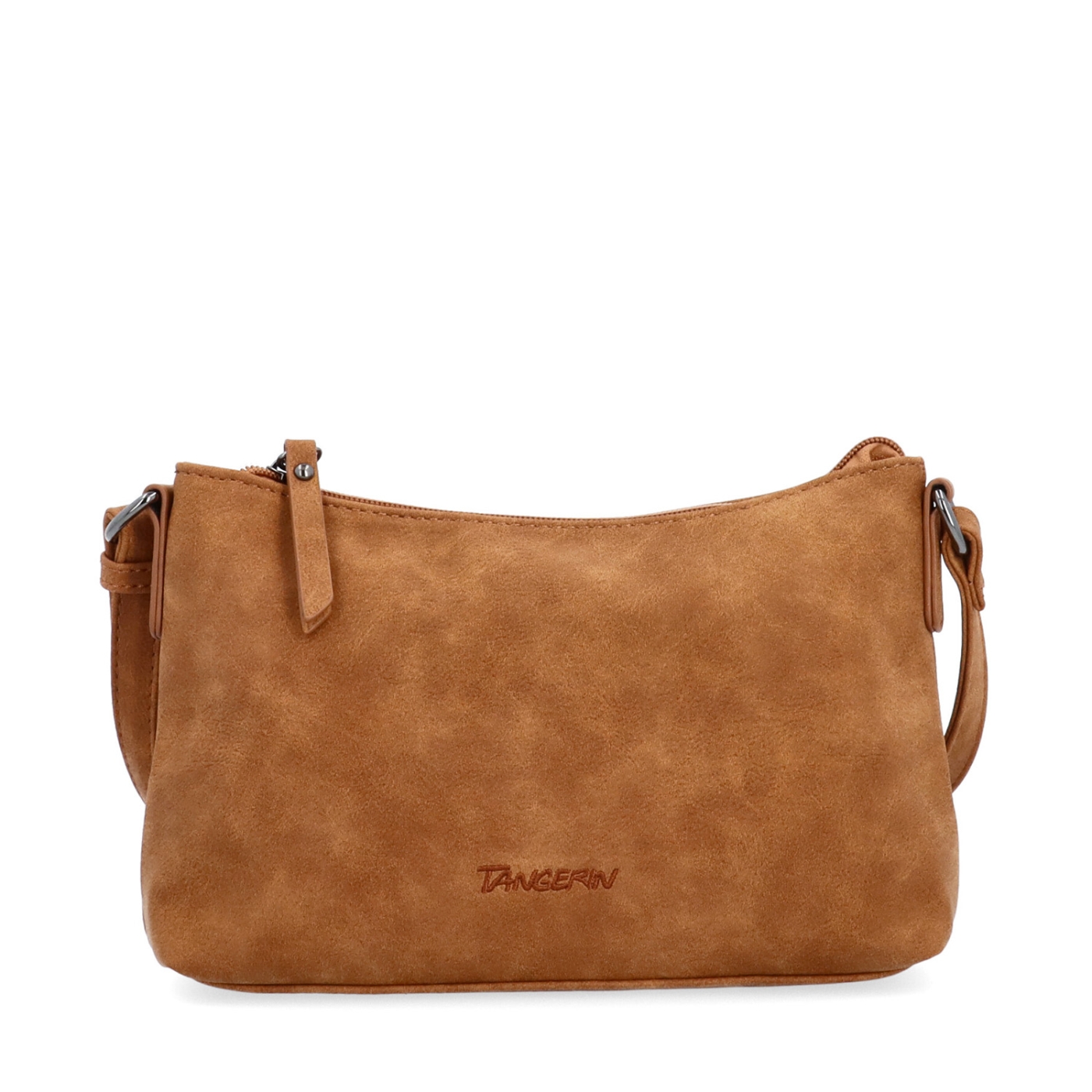 Malá elegantní crossbody kabelka Tangerin materiál syntetická kůže zapínání na zip barva koňaková velikost malá 1109 KO Zepředu