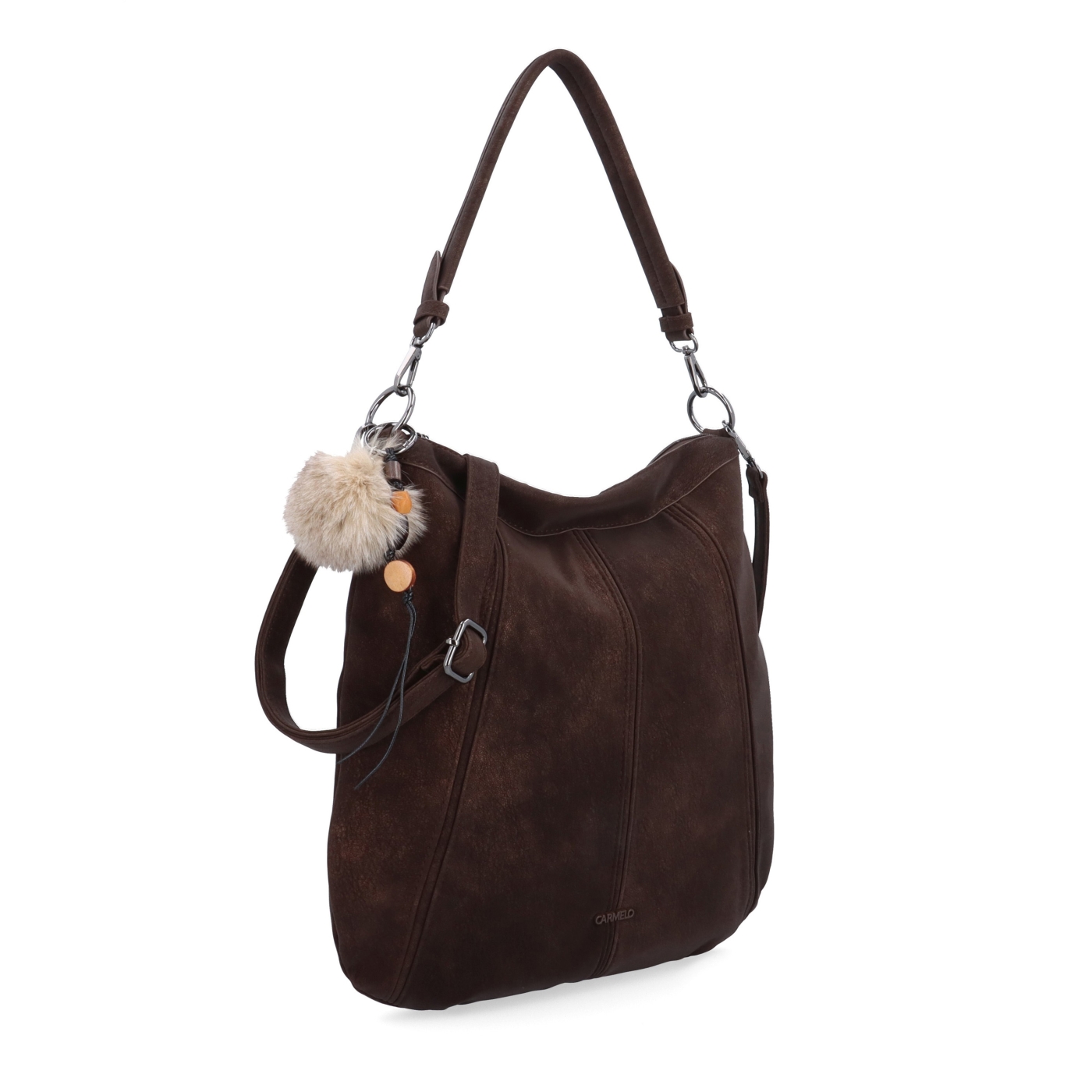 Praktická kabelka přes rameno i crossbody s prošitím Carmelo materiál syntetická kůže zapínání na zip barva hnědá velikost střední 4656 H