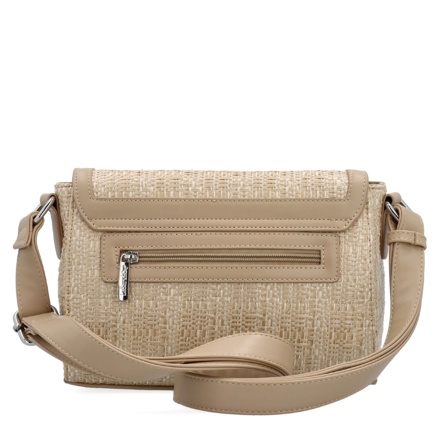 Crossbody kabelka s klopou ve straw stylu Le Sands materiál syntetická kůže zapínání s klopou barva béžová velikost malá 4618 BE Zezadu