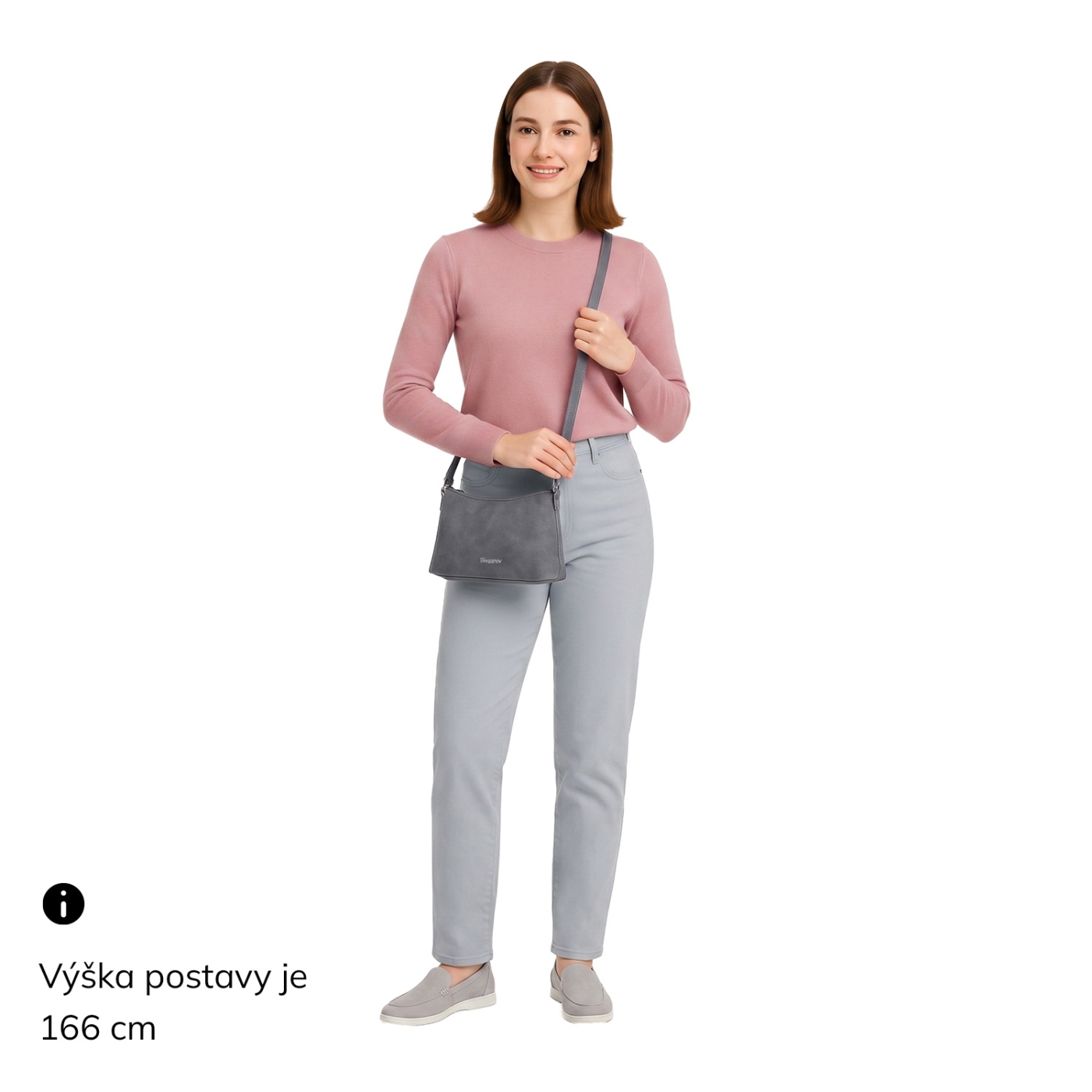 Malá elegantní crossbody kabelka Tangerin materiál syntetická kůže zapínání na zip barva béžová velikost malá 1109 BE Na postavě