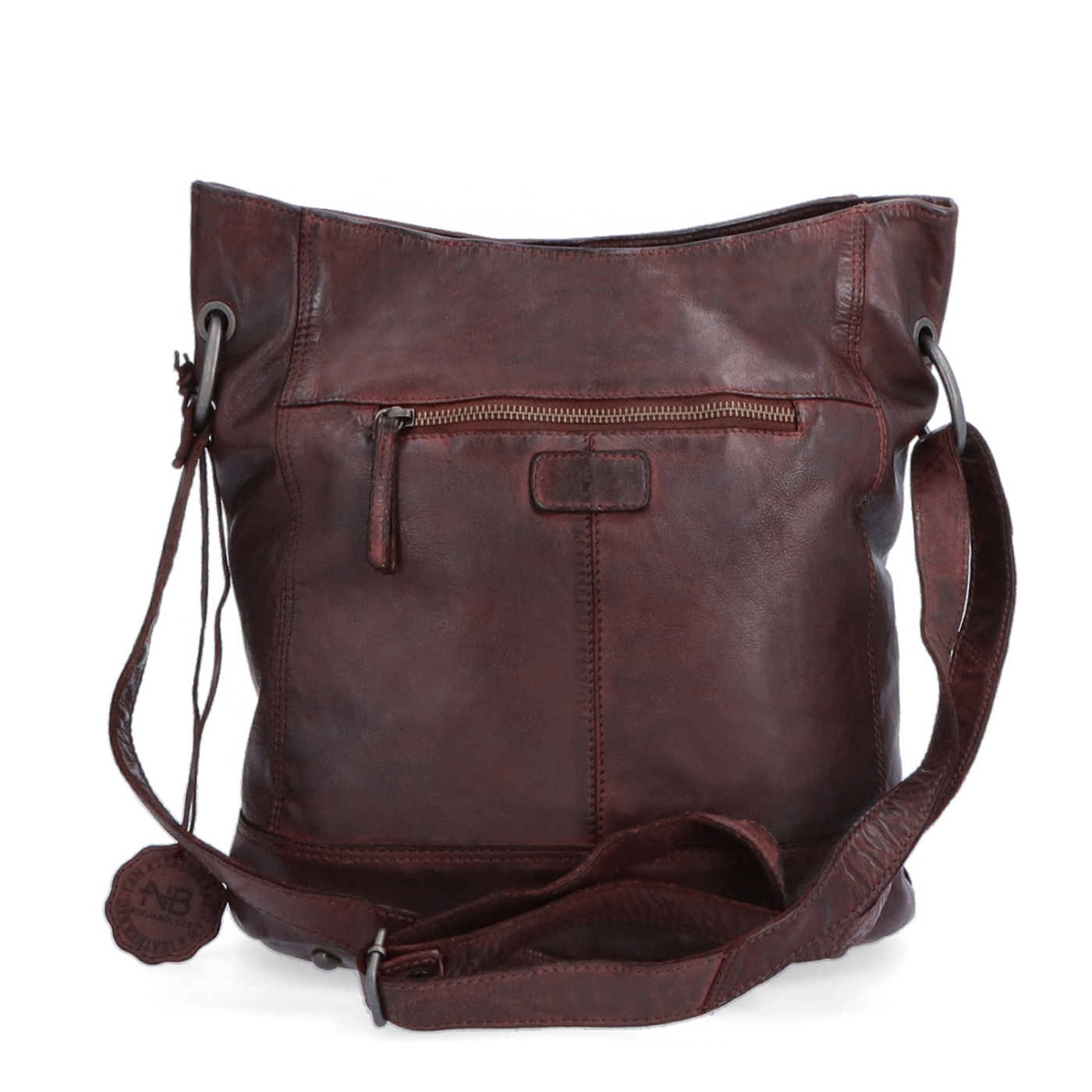 Kožená crossbody kabelka s designovým prošitím Noelia Bolger materiál kůže zapínání na zip barva vínová velikost střední NB 2089 BO Zezadu