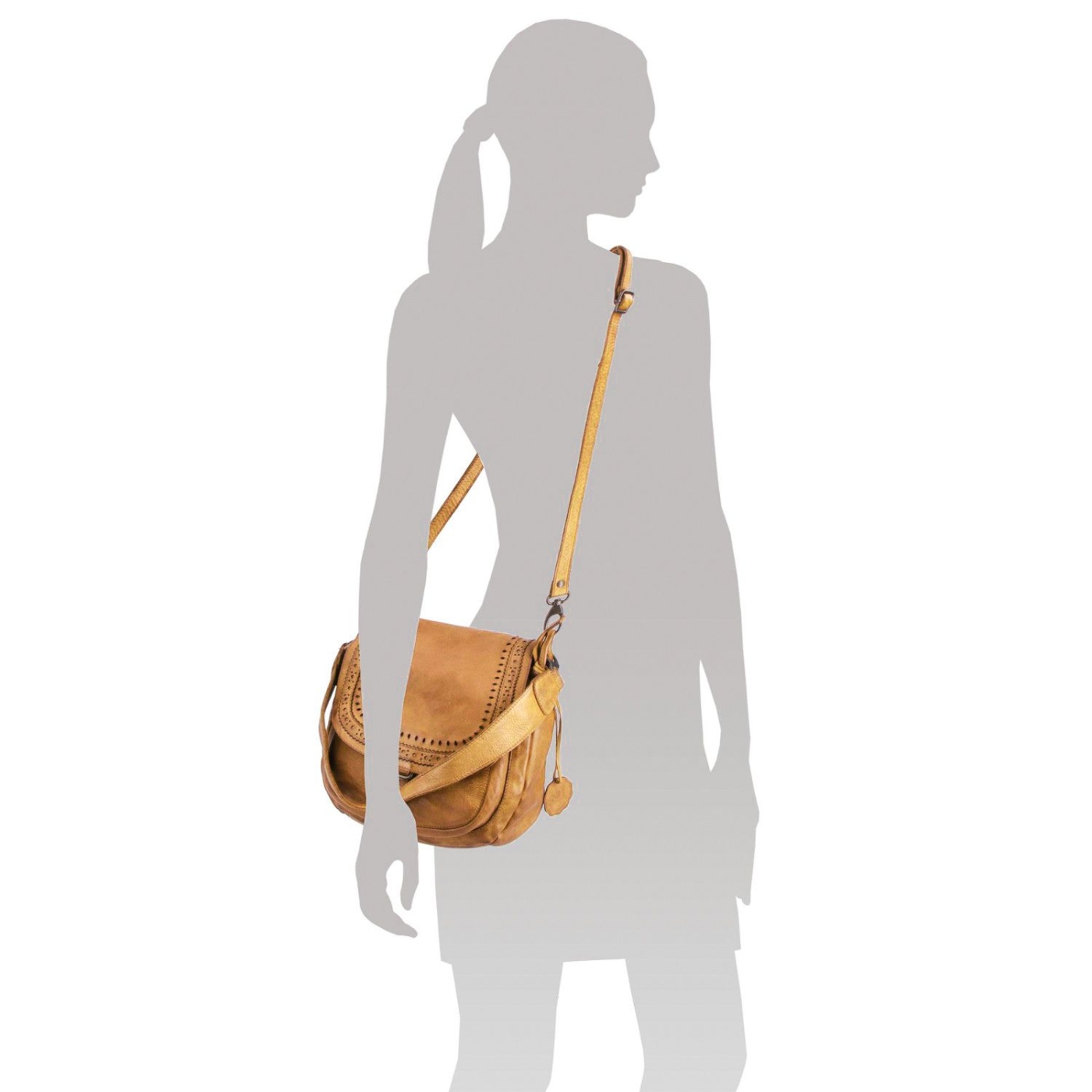 Kožená crossbody kabelka se zdobenou klopou Noelia Bolger materiál kůže zapínání s klopou barva žlutá velikost střední NB 2030 ZLU Na postavě