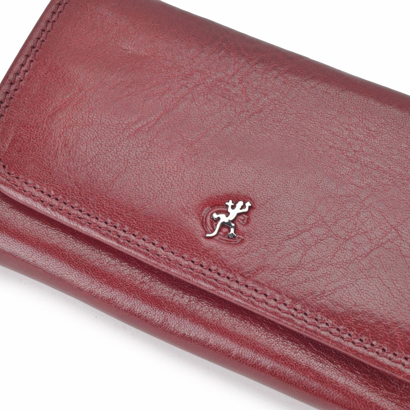 Stylová kožená peněženka Cosset materiál kůže zapínání na cvoček barva vínová velikost střední 4510 Komodo BO Logo